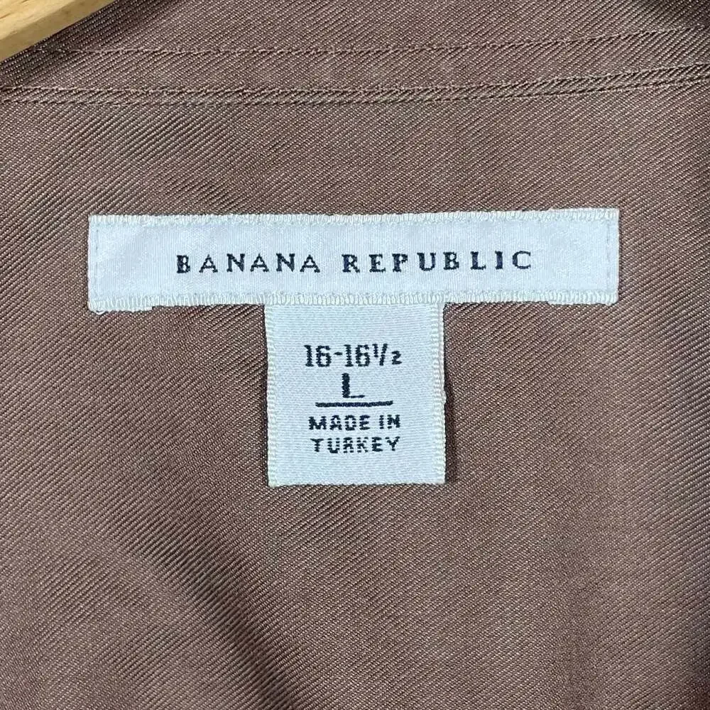 Banana Republic Men's L 16-16 1/2 Brown‎ 100% Cotton Long Sleeve Dress Shirt